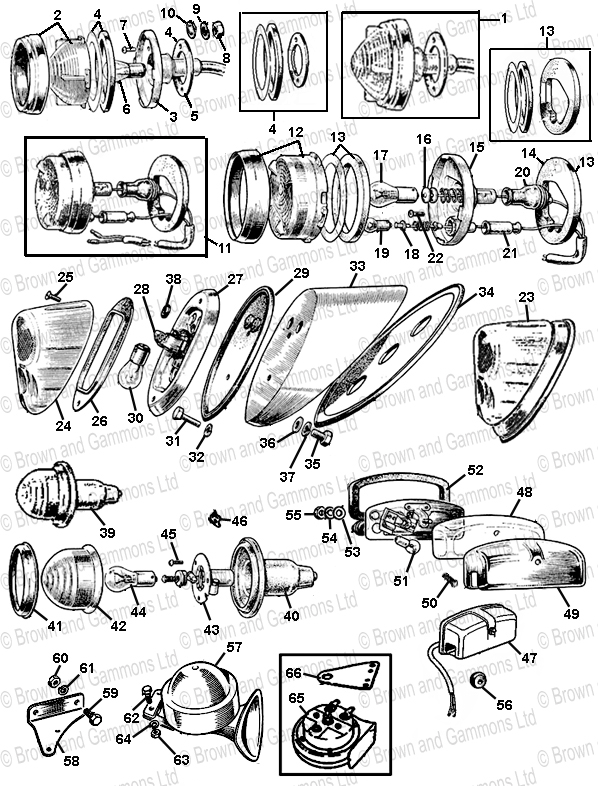 Image for Side Tail & Number Plate Lamps. Horns