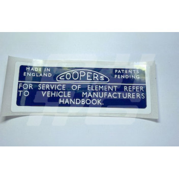 Image for COOPERS AIR FILTER LABEL BLUE